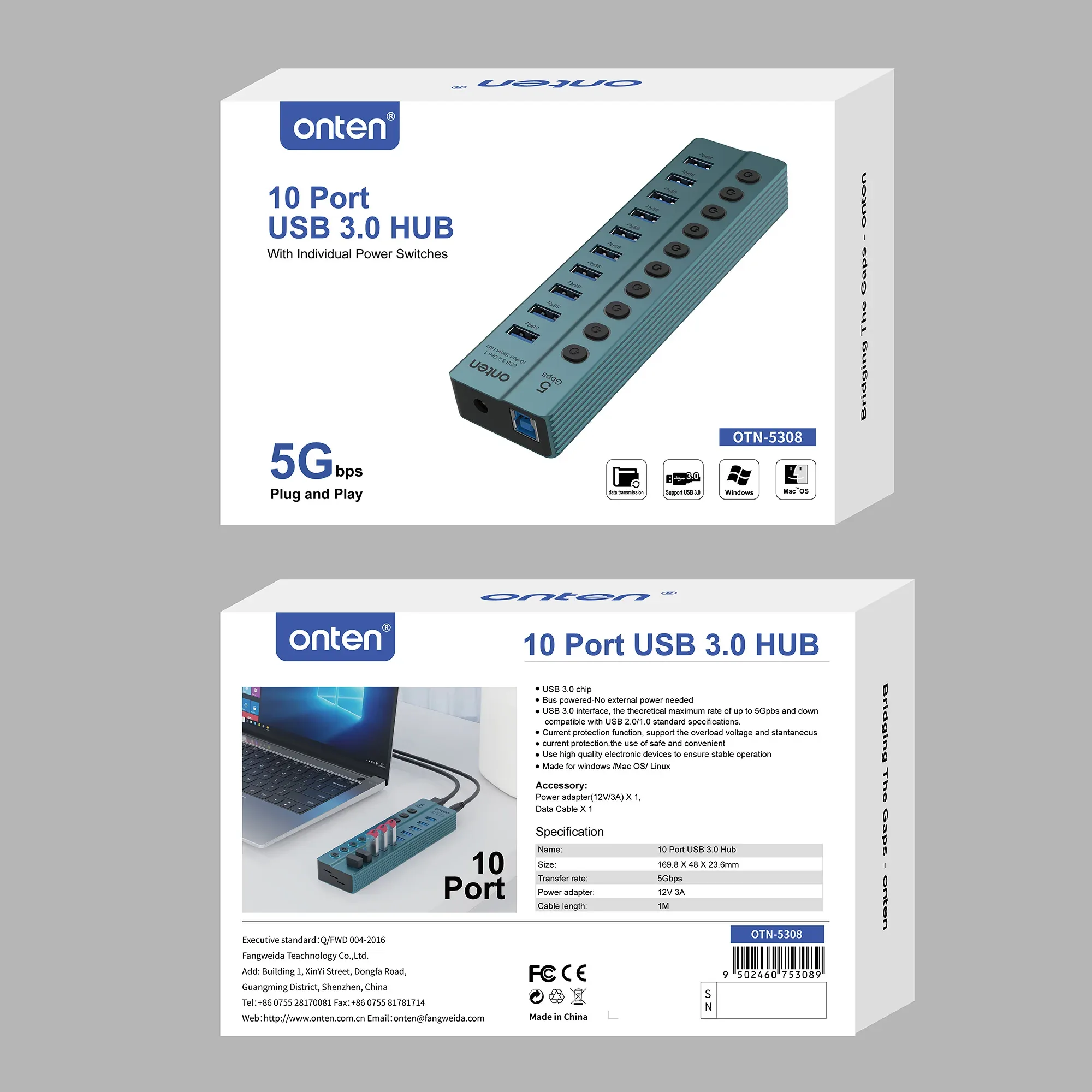 Onten USB 3.2 Gen 1 10-Port USB Hub OTN-5308 for Sale in Pakistan