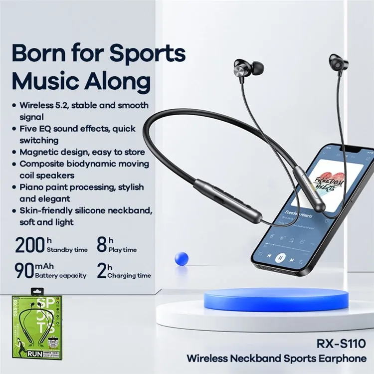 Remax RX-S110 Neckband Earphone Wireless Sport, Waterproof , Bluetooth V5.2 , 8 Hours Battery Backup , Waterproof for Sale in Pakistan