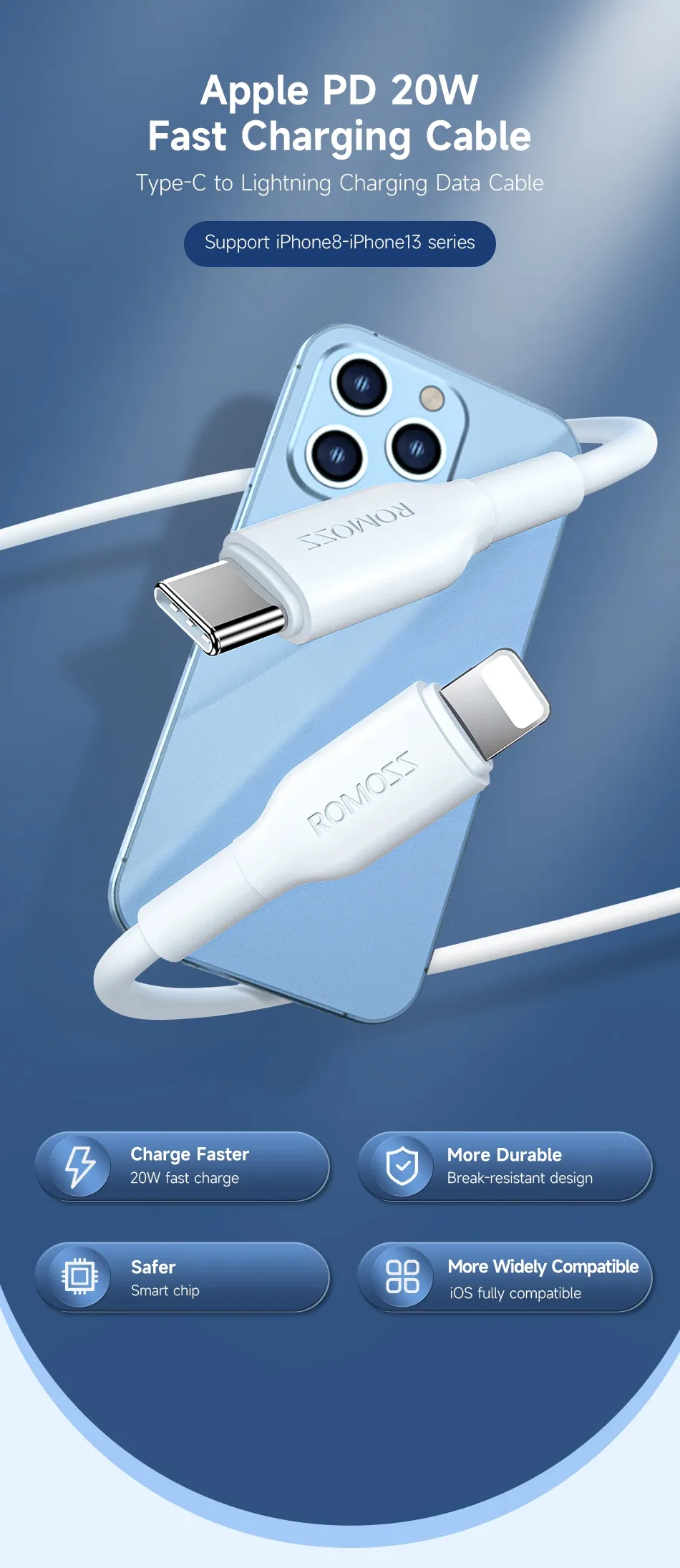 Romoss CB1713 PD Data Cable 20W Fast Charging Cable 1-meter for Sale in Pakistan