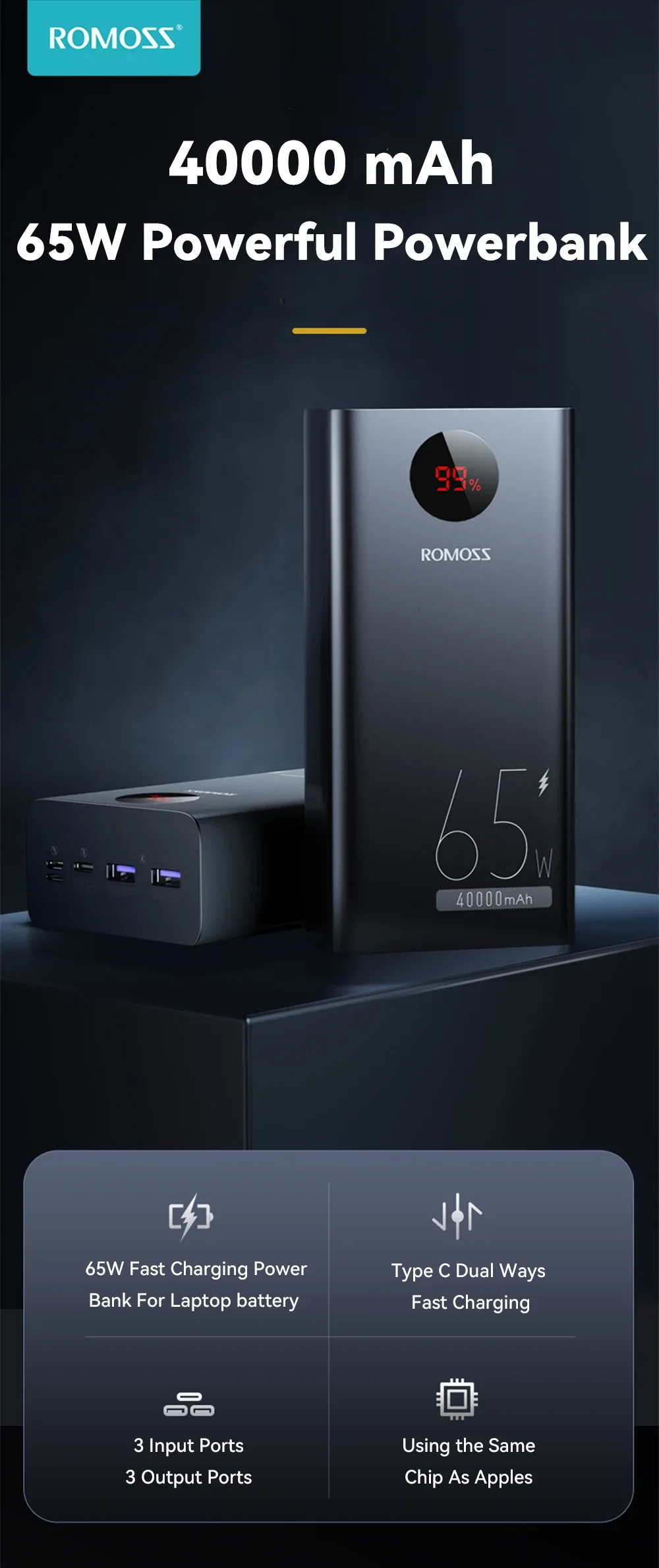 Romoss PEA40S Pro 65W PD 40000mAh Power bank for Sale in Pakistan