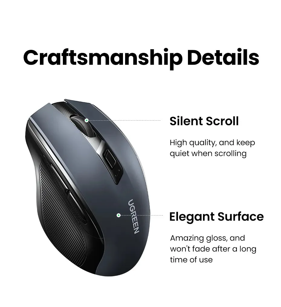 UGREEN 15063 Wireless Mouse, 6-Silent Button, Ergonomic, Auto Slip, 4000DPI MAX for Sale in Pakistan