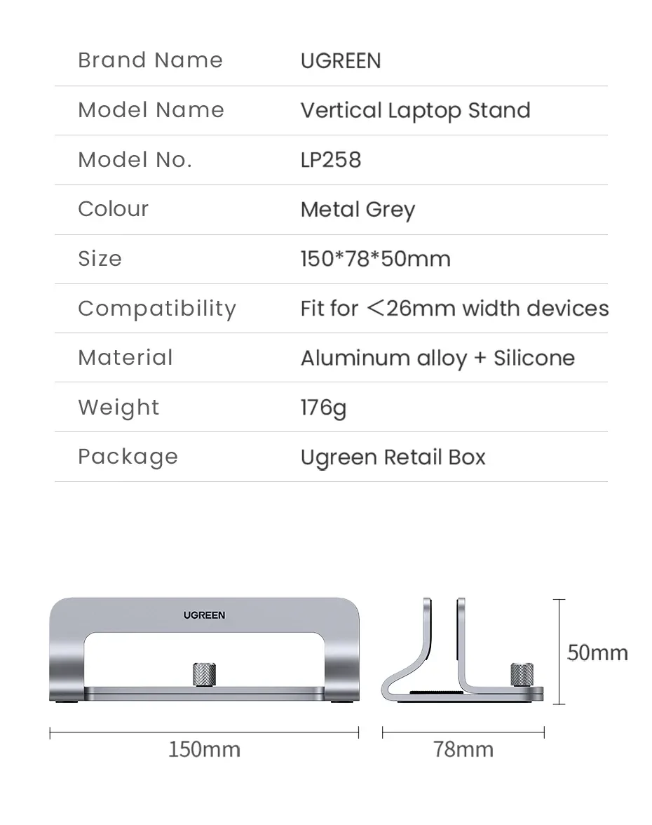 UGREEN 20471 Vertical MacBook Laptop Stand, Scratch Resistant & Aluminum Alloy. for Sale in Pakistan