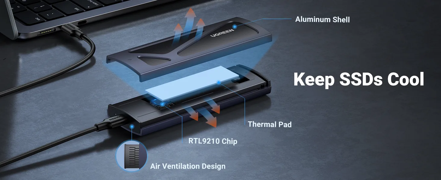 UGREEN 90264 M.2 NVMe SSD Enclosure, 10Gbps USB-C 3.2 Gen2, Compatible MacBook Pro & Laptop , Ultra-Slim Aluminum case with Silicone Frame, Excellent Anti-shock Protection for Sale in Pakistan
