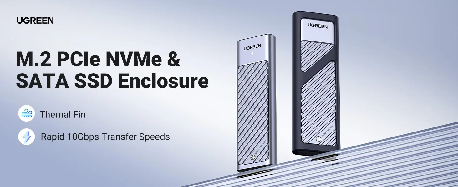 Ugreen 90408 10Gbps M.2 NVMe SATA SSD Hard Drive Enclosure With 2 Cables for Sale in Pakistan