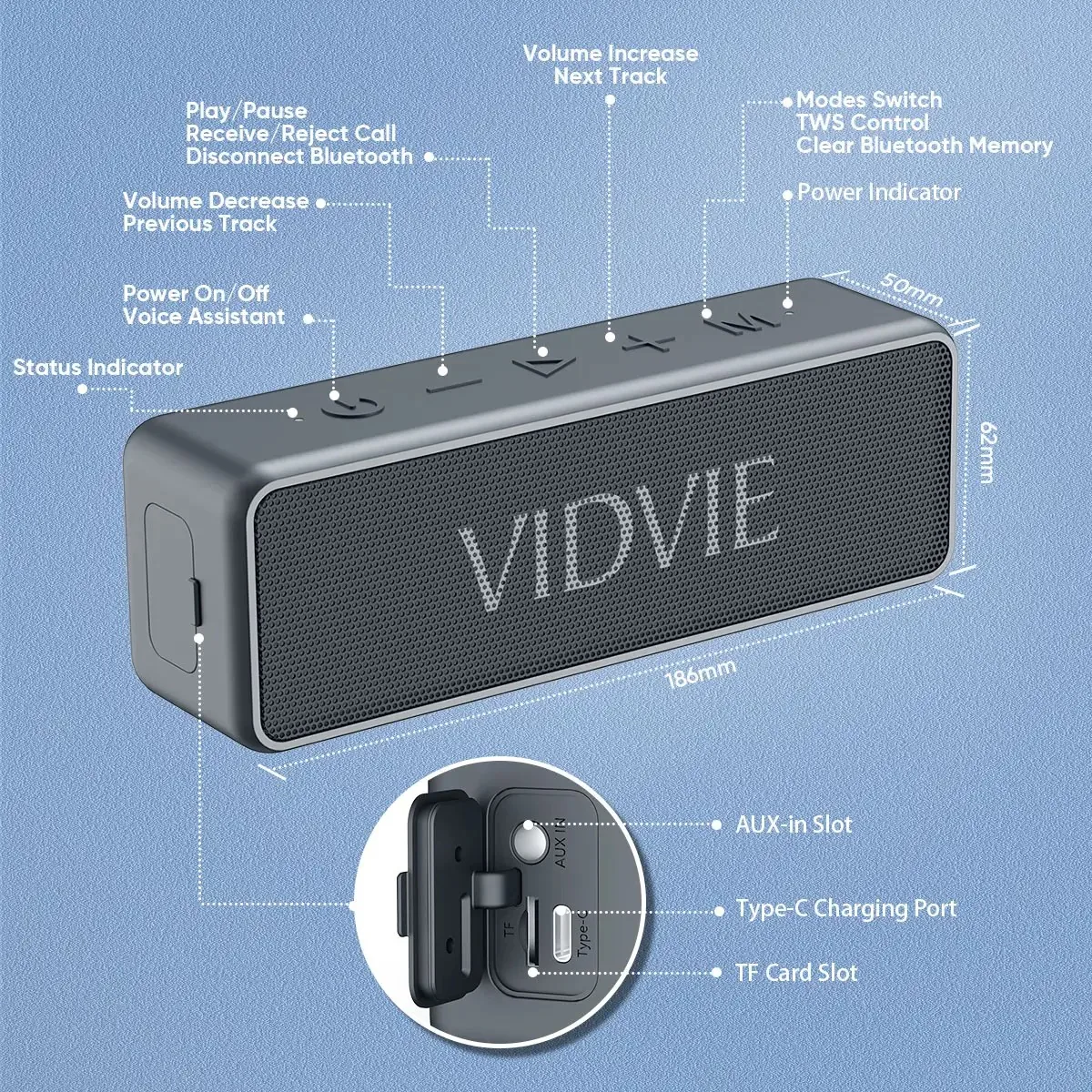 VIDVIE Portable Waterproof Bluetooth Speaker SP914 for Sale in Pakistan