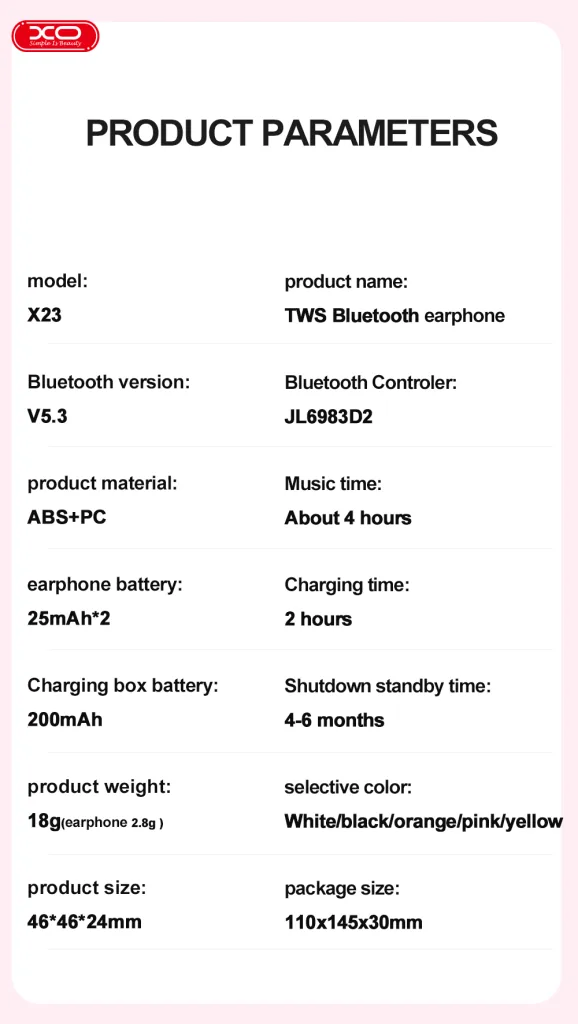 XO TWS Wireless Earphones X23 for Sale in Pakistan