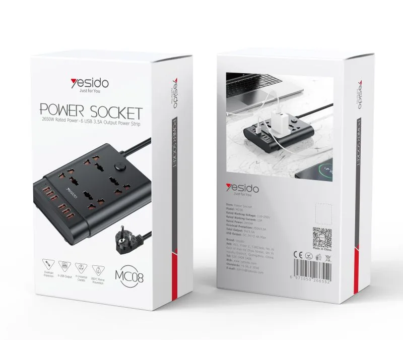 YesiDo MC08 4AC and 6 USB Ports Power Socket Extension for Sale in Pakistan