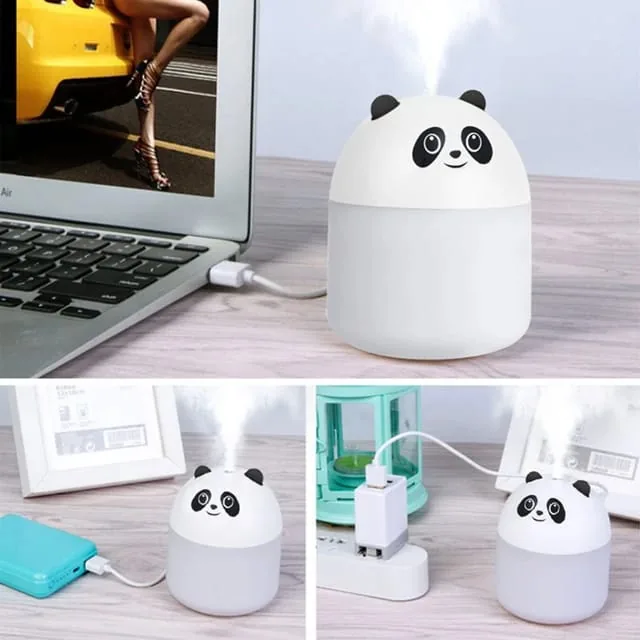 1pc 250ml Humidifier, Cute Cartoon Panda Design Mini Desktop Atomizer Hydrating Device For Bedroom with multi color light.  Humidifier helps moisturize the heated air released from the heater to help keep optimal moisture and temperature levels , 1pc 250m