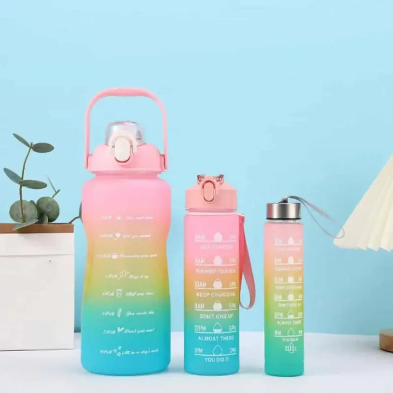 3pcs Water Bottle Set With Straw, Bottle & Straw Cleaner, Gradient Color Drinking Water Bottle For Girls And Female Gym With Handle, Portable Water Bottle For School, Fitness, Outdoor Sports, BPA Free Grade Plastic Travel Water Bottles , 3pcs Water Bottle