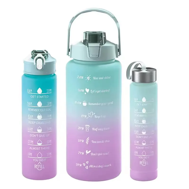 3pcs Water Bottle Set With Straw, Bottle & Straw Cleaner, Gradient Color Drinking Water Bottle For Girls And Female Gym With Handle, Portable Water Bottle For School, Fitness, Outdoor Sports, BPA Free Grade Plastic Travel Water Bottles , 3pcs Water Bottle