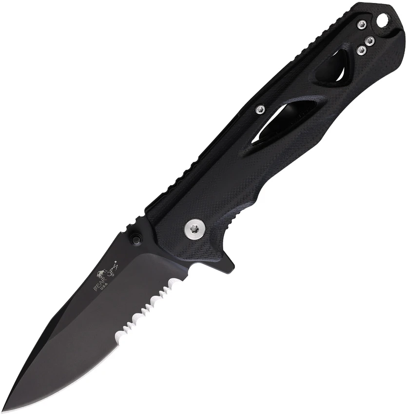 Bear & Son Liner Lock Knife G-10 Black (4.5" Black Serrated) MC-400-B4-BS35SR, Bear & Son Liner Lock Knife G-10 Black (4.5" Black Serrated) MC-400-B4-BS35SR for Sale, Bear & Son Liner Lock Knife G-10 Black (4.5" Black Serrated) MC-400-B4-BS35SR