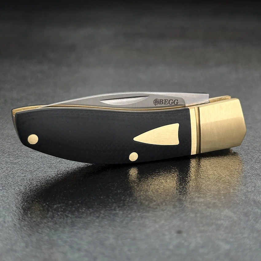 Begg Knives JVO Design Mini Drop Point Slip Joint Black G-10/Brass (2.4" Satin), Begg Knives JVO Design Mini Drop Point Slip Joint Black G-10/Brass (2.4" Satin) for Sale, Begg Knives JVO Design Mini Drop Point Slip Joint Black G-10/Brass (2.4" Satin)