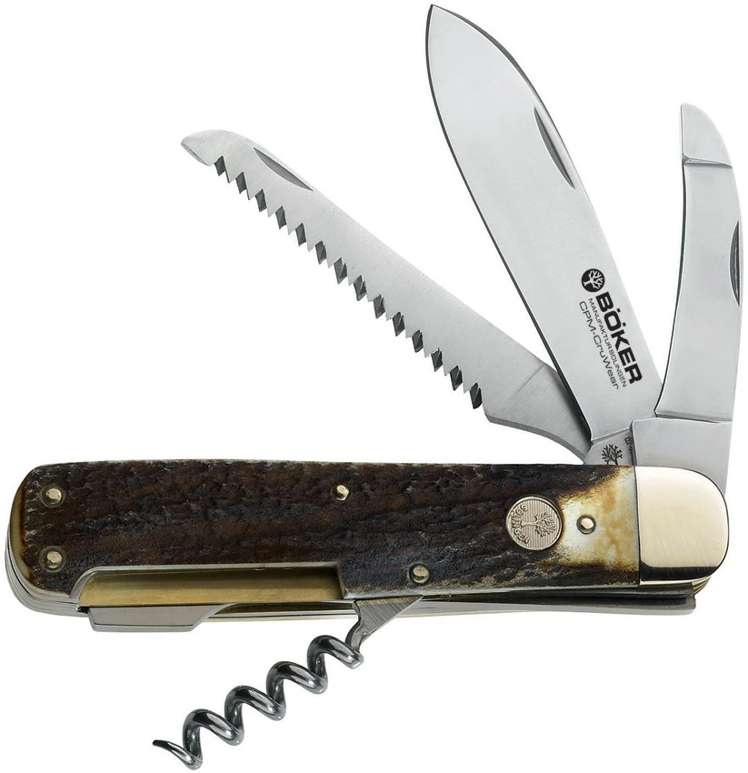 Boker Hunters Quadro Pocket Knife 4.375" Jigged Stag CPM-CruWear (110649), Boker Hunters Quadro Pocket Knife 4.375" Jigged Stag CPM-CruWear (110649) for Sale, Boker Hunters Quadro Pocket Knife 4.375" Jigged Stag CPM-CruWear (110649)