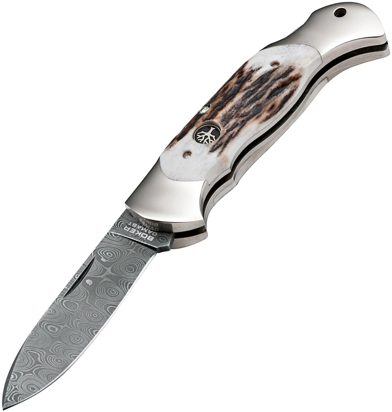 Boker Scout Spear Point Knife Stag Handle (3" Damascus) 112201DAM, Boker Scout Spear Point Knife Stag Handle (3" Damascus) 112201DAM for Sale, Boker Scout Spear Point Knife Stag Handle (3" Damascus) 112201DAM