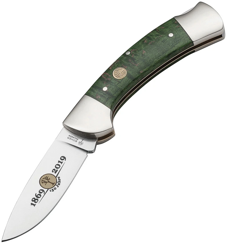 Boker 3000 150th Anniversary Lockback Knife Green Curly Birch (3.4" Satin), Boker 3000 150th Anniversary Lockback Knife Green Curly Birch (3.4" Satin) for Sale, Boker 3000 150th Anniversary Lockback Knife Green Curly Birch (3.4" Satin)