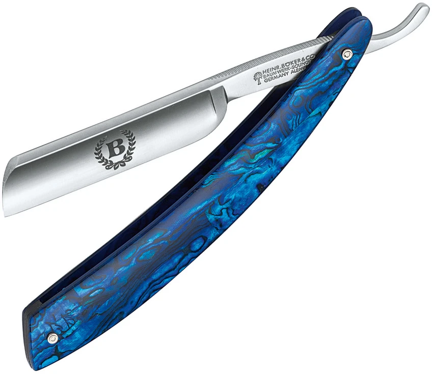 Boker French Head Straight Razor Blue Paua Shell (3" Satin)  140554, Boker French Head Straight Razor Blue Paua Shell (3" Satin)  140554 for Sale, Boker French Head Straight Razor Blue Paua Shell (3" Satin)  140554