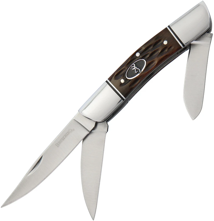 Browning Triple Edge Traditional Pocket Knife 3.75" Brown Jigged Bone, Browning Triple Edge Traditional Pocket Knife 3.75" Brown Jigged Bone for Sale, Browning Triple Edge Traditional Pocket Knife 3.75" Brown Jigged Bone