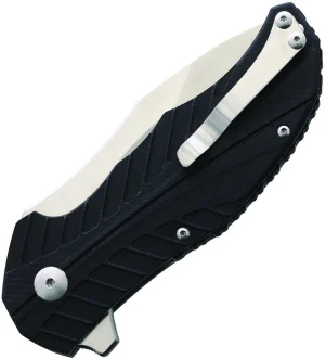 Brous Blades The Serrated R Liner Lock Knife Black G-10 (3.6" Satin D2), Brous Blades The Serrated R Liner Lock Knife Black G-10 (3.6" Satin D2) for Sale, Brous Blades The Serrated R Liner Lock Knife Black G-10 (3.6" Satin D2)