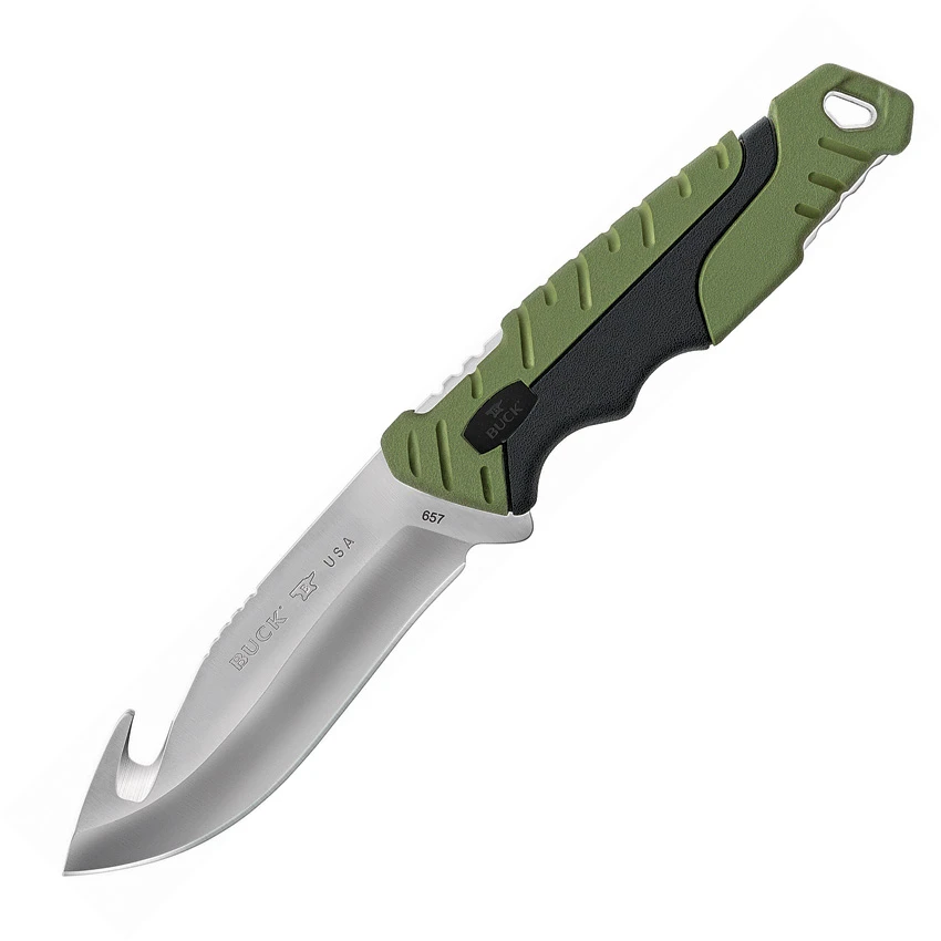 Buck Pursuit Large Guthook Fixed Blade Knife Green GFN (4.5" Satin) 0657GRG, Buck Pursuit Large Guthook Fixed Blade Knife Green GFN (4.5" Satin) 0657GRG for Sale, Buck Pursuit Large Guthook Fixed Blade Knife Green GFN (4.5" Satin) 0657GRG
