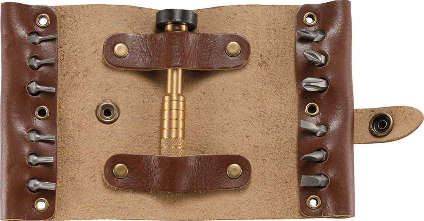 CRKT Wu Hex Bit Driver Tool Roll - Leather/Brass 9911, CRKT Wu Hex Bit Driver Tool Roll - Leather/Brass 9911 for Sale, CRKT Wu Hex Bit Driver Tool Roll - Leather/Brass 9911