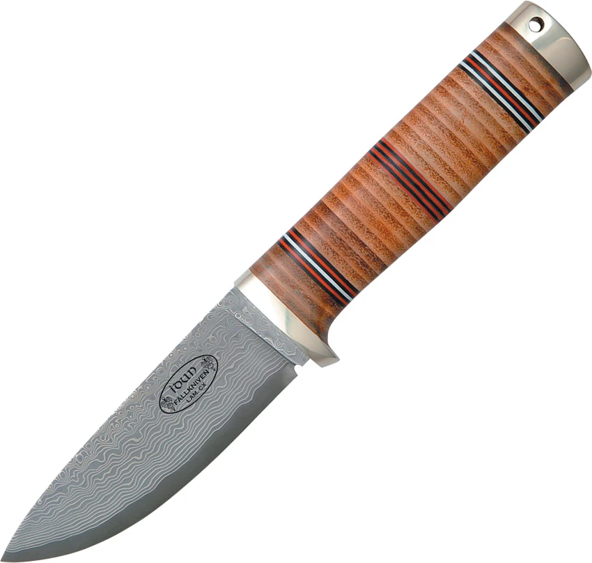 Fallkniven No. 5 Idun Fixed Blade Knife Stacked Leather (4" Cowry X Damascus), Fallkniven No. 5 Idun Fixed Blade Knife Stacked Leather (4" Cowry X Damascus) for Sale, Fallkniven No. 5 Idun Fixed Blade Knife Stacked Leather (4" Cowry X Damascus)