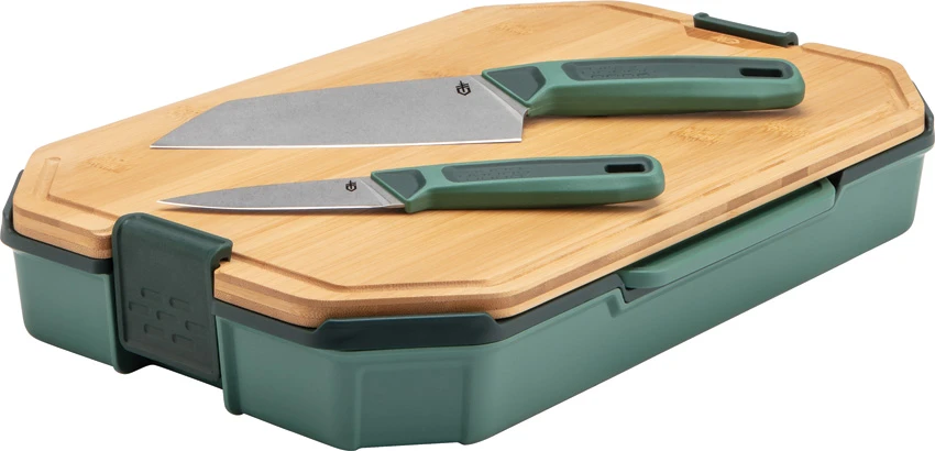 Gerber ComplEAT Cutting Board Set + Kitchen Knives Bamboo/ Green GFN - G1069262, Gerber ComplEAT Cutting Board Set + Kitchen Knives Bamboo/ Green GFN - G1069262 for Sale, Gerber ComplEAT Cutting Board Set + Kitchen Knives Bamboo/ Green GFN - G1069262