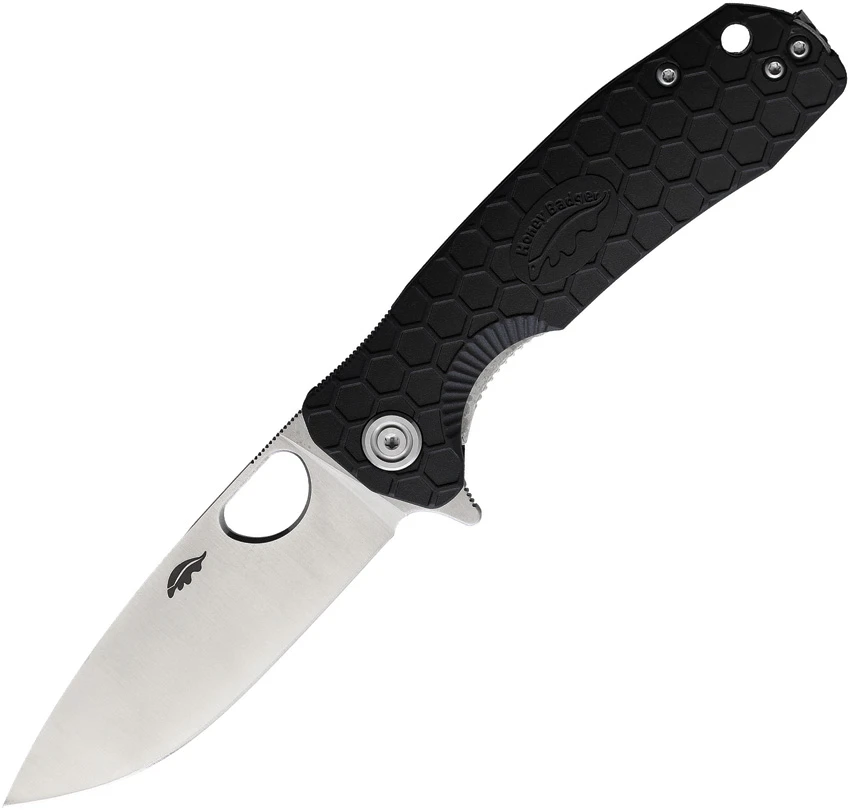 Honey Badger Knives Medium Flipper Drop Point Black FRN (3.2" Satin D2), Honey Badger Knives Medium Flipper Drop Point Black FRN (3.2" Satin D2) for Sale, Honey Badger Knives Medium Flipper Drop Point Black FRN (3.2" Satin D2)