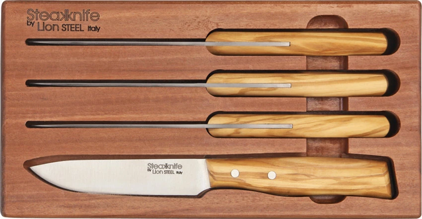 LionSteel 4-Piece Steak Knife Set Olive Wood (4.125" Satin) 9001S UL, LionSteel 4-Piece Steak Knife Set Olive Wood (4.125" Satin) 9001S UL for Sale, LionSteel 4-Piece Steak Knife Set Olive Wood (4.125" Satin) 9001S UL
