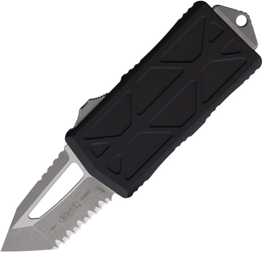 Microtech Exocet T/E Automatic Knife Black Aluminum (2" Stonewash Serr), Microtech Exocet T/E Automatic Knife Black Aluminum (2" Stonewash Serr) for Sale, Microtech Exocet T/E Automatic Knife Black Aluminum (2" Stonewash Serr)
