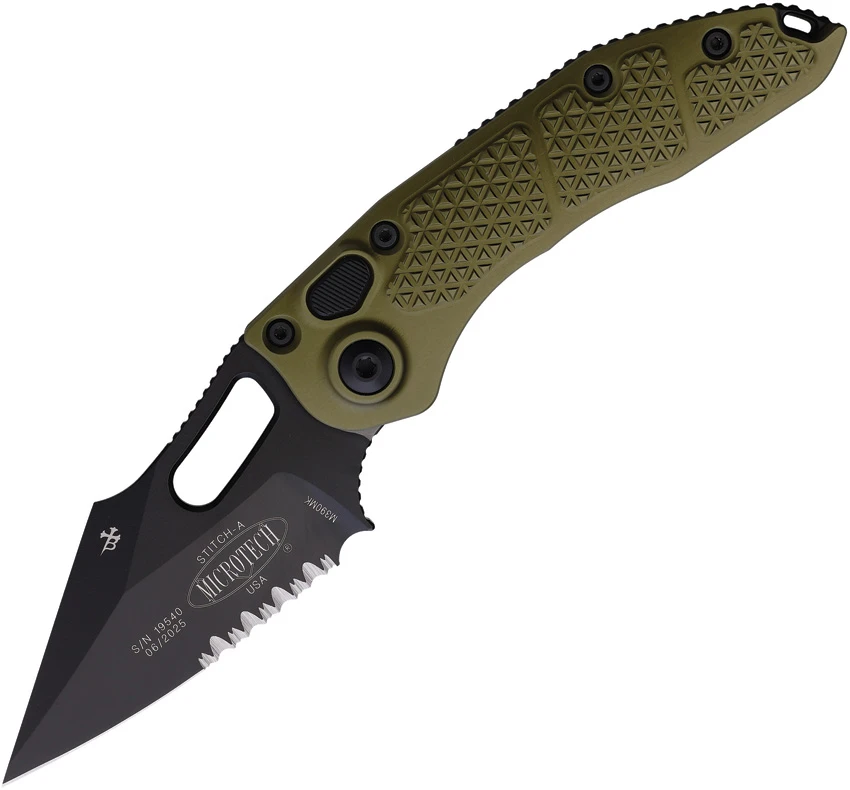 Microtech Stitch Automatic Knife OD Green Aluminum (3.75" Black Serr), Microtech Stitch Automatic Knife OD Green Aluminum (3.75" Black Serr) for Sale, Microtech Stitch Automatic Knife OD Green Aluminum (3.75" Black Serr)