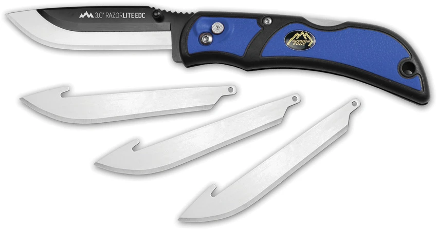Outdoor Edge Razor Lite Lockback Knife Blue w/ 3 Extra Blades (2.8" Satin), Outdoor Edge Razor Lite Lockback Knife Blue w/ 3 Extra Blades (2.8" Satin) for Sale, Outdoor Edge Razor Lite Lockback Knife Blue w/ 3 Extra Blades (2.8" Satin)