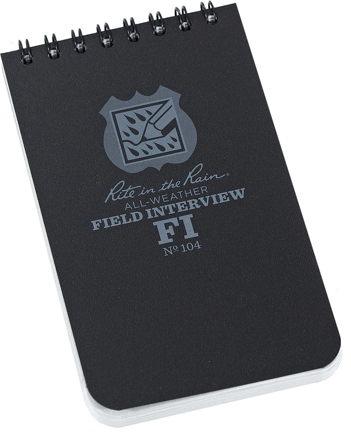 Rite in the Rain Top Bound 3" X 5" Police Field Interview Notebook (Black), Rite in the Rain Top Bound 3" X 5" Police Field Interview Notebook (Black) for Sale, Rite in the Rain Top Bound 3" X 5" Police Field Interview Notebook (Black)