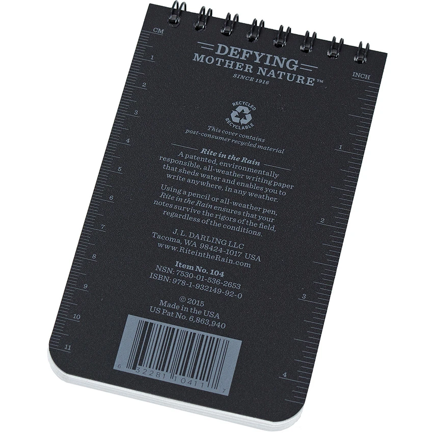 Rite in the Rain Top Bound 3" X 5" Police Field Interview Notebook (Black), Rite in the Rain Top Bound 3" X 5" Police Field Interview Notebook (Black) for Sale, Rite in the Rain Top Bound 3" X 5" Police Field Interview Notebook (Black)