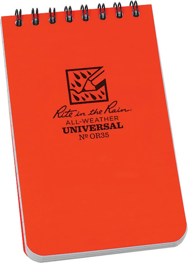 Rite In The Rain Top Bound Memo 3.25" x 5.25" All-Weather Notebook (Orange) OR35, Rite In The Rain Top Bound Memo 3.25" x 5.25" All-Weather Notebook (Orange) OR35 for Sale, Rite In The Rain Top Bound Memo 3.25" x 5.25" All-Weather Notebook (Orange) OR35