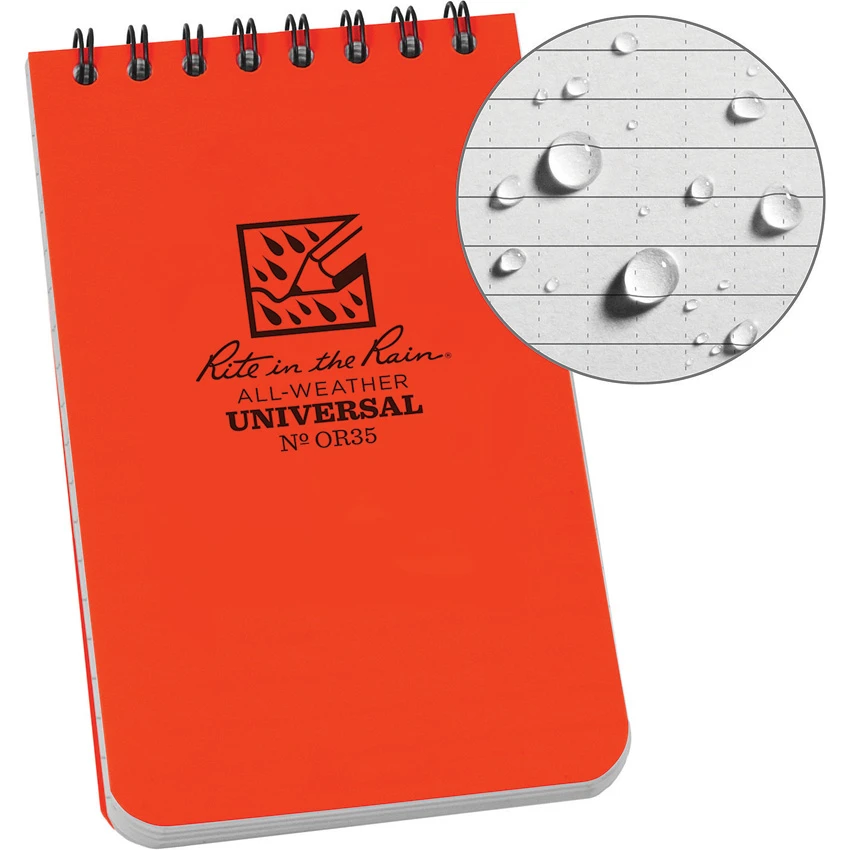 Rite In The Rain Top Bound Memo 3.25" x 5.25" All-Weather Notebook (Orange) OR35, Rite In The Rain Top Bound Memo 3.25" x 5.25" All-Weather Notebook (Orange) OR35 for Sale, Rite In The Rain Top Bound Memo 3.25" x 5.25" All-Weather Notebook (Orange) OR35