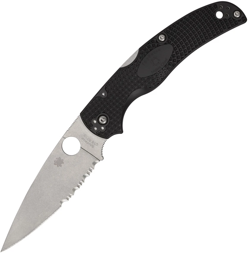 Spyderco Native Chief Lightweight Knife Black FRN (4" Satin Serr) C244PSBK, Spyderco Native Chief Lightweight Knife Black FRN (4" Satin Serr) C244PSBK for Sale, Spyderco Native Chief Lightweight Knife Black FRN (4" Satin Serr) C244PSBK
