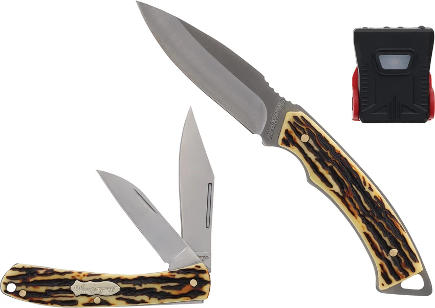 Schrade Uncle Henry Fixed and Folder Knife Set Staglon Handle Hat Light (Satin), Schrade Uncle Henry Fixed and Folder Knife Set Staglon Handle Hat Light (Satin) for Sale, Schrade Uncle Henry Fixed and Folder Knife Set Staglon Handle Hat Light (Satin)