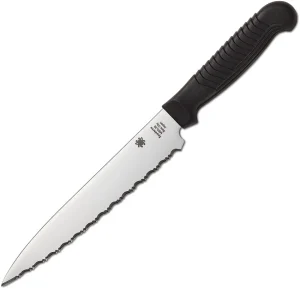Spyderco 6" Serrated Utility Kitchen Knife Black Sermollan K04SBK, Spyderco 6" Serrated Utility Kitchen Knife Black Sermollan K04SBK for Sale, Spyderco 6" Serrated Utility Kitchen Knife Black Sermollan K04SBK