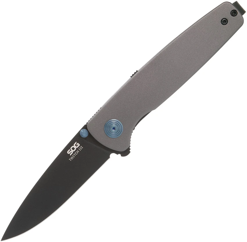 SOG Twitch III Spring Assisted Knife Gunmetal Gray/Blue (3.1" Black) 11-15-03-43, SOG Twitch III Spring Assisted Knife Gunmetal Gray/Blue (3.1" Black) 11-15-03-43 for Sale, SOG Twitch III Spring Assisted Knife Gunmetal Gray/Blue (3.1" Black) 11-15-03-43