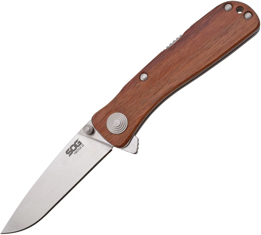 SOG Twitch II Wood Assisted Opening Gentleman's Knife (2.68" Satin) TWI-17, SOG Twitch II Wood Assisted Opening Gentleman's Knife (2.68" Satin) TWI-17 for Sale, SOG Twitch II Wood Assisted Opening Gentleman's Knife (2.68" Satin) TWI-17