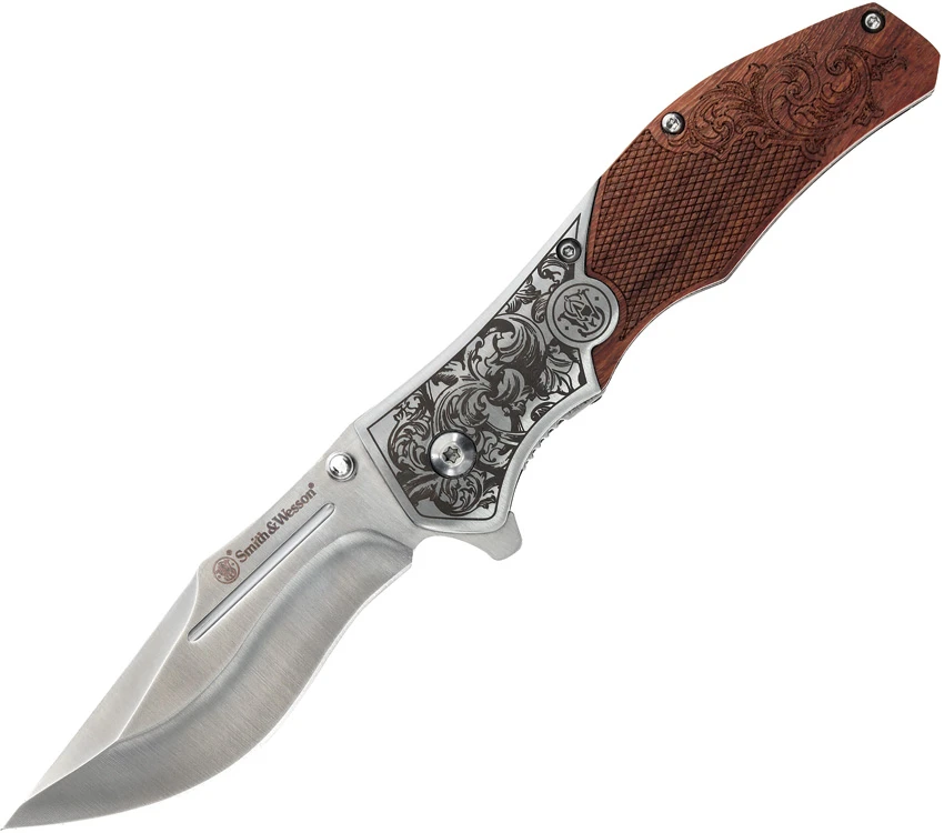 Smith & Wesson Unwavered Spring Assisted Knife Wood (3.25" Satin), Smith & Wesson Unwavered Spring Assisted Knife Wood (3.25" Satin) for Sale, Smith & Wesson Unwavered Spring Assisted Knife Wood (3.25" Satin)