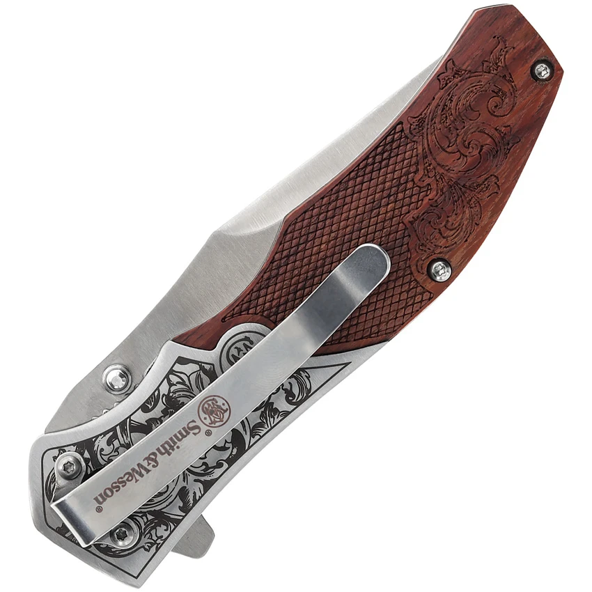 Smith & Wesson Unwavered Spring Assisted Knife Wood (3.25" Satin), Smith & Wesson Unwavered Spring Assisted Knife Wood (3.25" Satin) for Sale, Smith & Wesson Unwavered Spring Assisted Knife Wood (3.25" Satin)