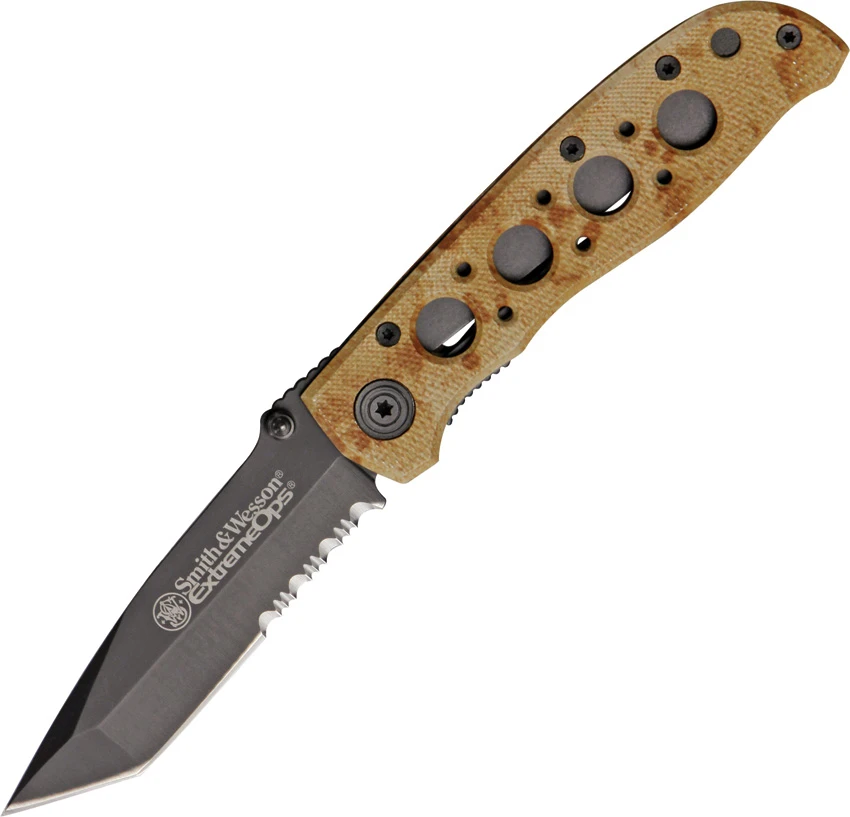 Smith & Wesson Extreme OPS Tanto Folder Desert Tan (4.125" Black Serr) CK5TBSD, Smith & Wesson Extreme OPS Tanto Folder Desert Tan (4.125" Black Serr) CK5TBSD for Sale, Smith & Wesson Extreme OPS Tanto Folder Desert Tan (4.125" Black Serr) CK5TBSD