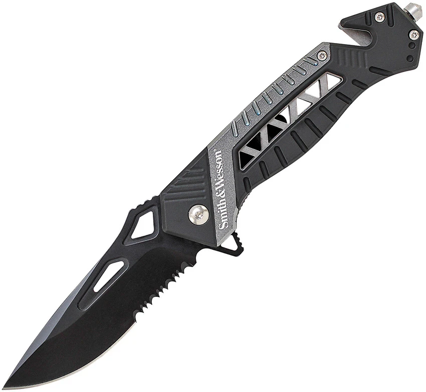Smith & Wesson Rescue Liner Lock Knife Black/Gray (3.5" Black Serr) SW608S, Smith & Wesson Rescue Liner Lock Knife Black/Gray (3.5" Black Serr) SW608S for Sale, Smith & Wesson Rescue Liner Lock Knife Black/Gray (3.5" Black Serr) SW608S