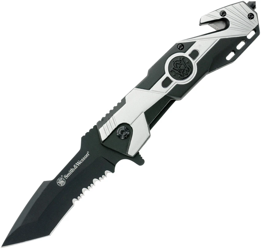 Smith & Wesson Liner Lock Knife  Black/Silver Aluminum (3.50" Serr Black), Smith & Wesson Liner Lock Knife  Black/Silver Aluminum (3.50" Serr Black) for Sale, Smith & Wesson Liner Lock Knife  Black/Silver Aluminum (3.50" Serr Black)