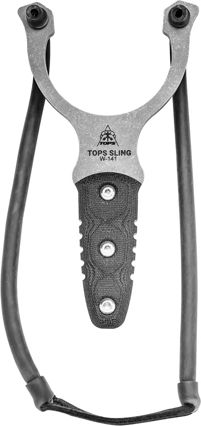 TOPS Knives "Sling" Slingshot Black Micarta w/ Leather Sheath, TOPS Knives "Sling" Slingshot Black Micarta w/ Leather Sheath for Sale, TOPS Knives "Sling" Slingshot Black Micarta w/ Leather Sheath