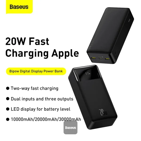 Baseus Bipow 30000mAh 20W Digital Display Power bank Black , Baseus Bipow 30000mAh 20W Digital Display Power bank Black for sale , Baseus Bipow 30000mAh 20W Digital Display Power bank Black for Sale in Pakistan , Baseus Bipow 30000mAh 20W Digital Display