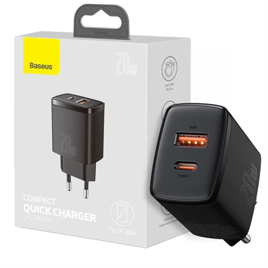 Baseus Compact Quick Charger U+C 20W EU Black , Baseus Compact Quick Charger U+C 20W EU Black for sale , Baseus Compact Quick Charger U+C 20W EU Black for Sale in Pakistan , Baseus Compact Quick Charger U+C 20W EU Black Available in Pakistan , Baseus Comp