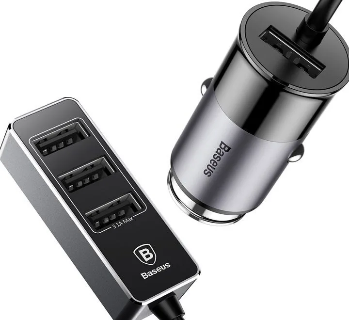 Baseus Enjoy Together Car Charger With 4 USB Ports Extension Max Current 5.5A Aluminum + TPE For Mobile Tablet Charging, Traveling , Baseus Enjoy Together Car Charger With 4 USB Ports Extension Max Current 5.5A Aluminum + TPE For Mobile Tablet Charging, T