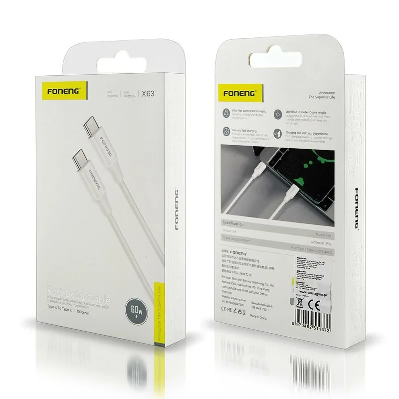 Foneng X63 USB-C to USB-C Fast Charging Cable 2.1A 1m , Foneng X63 USB-C to USB-C Fast Charging Cable 2.1A 1m for sale , Foneng X63 USB-C to USB-C Fast Charging Cable 2.1A 1m for Sale in Pakistan , Foneng X63 USB-C to USB-C Fast Charging Cable 2.1A 1m Ava